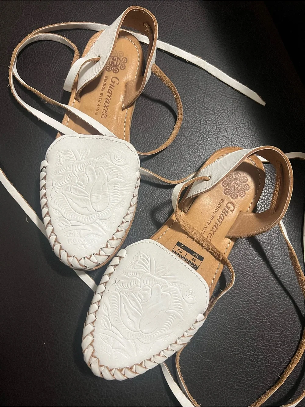 Guaraxez Rosalinda Lace-Up White Leather Flats.